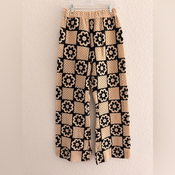 Sandro Pants - Sandro Flower Motif Crochet Knit Trousers | Cotton Blend Straight Leg
